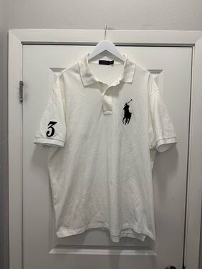 Polo Ralph Lauren Shirt White Embroidered 3 Big Navy Pony Preppy